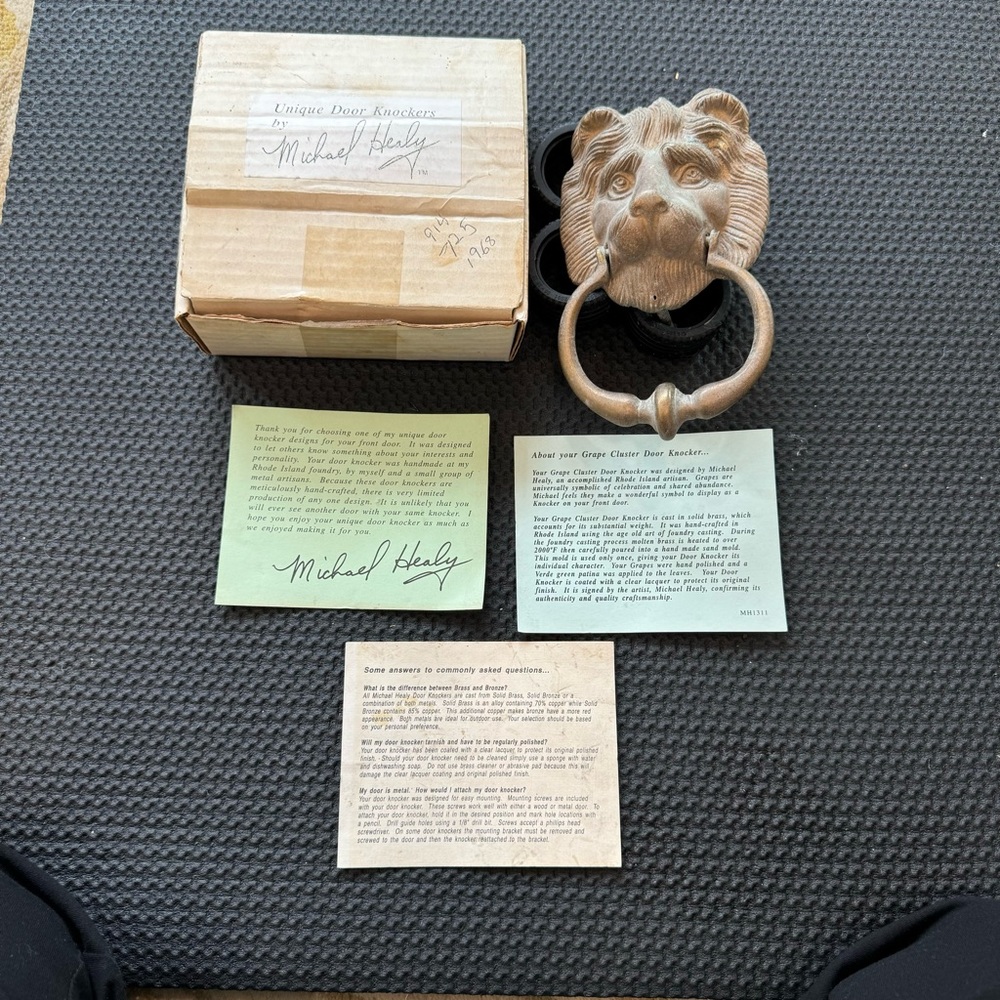 Vintage Heavy Brass Lion Head Door Knocker Design By Michael Healy